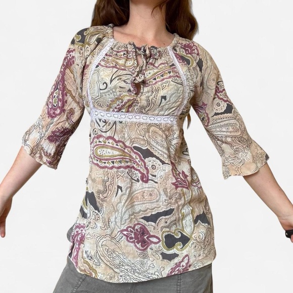 Vintage y2k cotton paisley prairie blouse - Picture 3 of 8